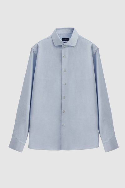 D'S Damat Μπλε πουκάμισο Dobby Slim Fit