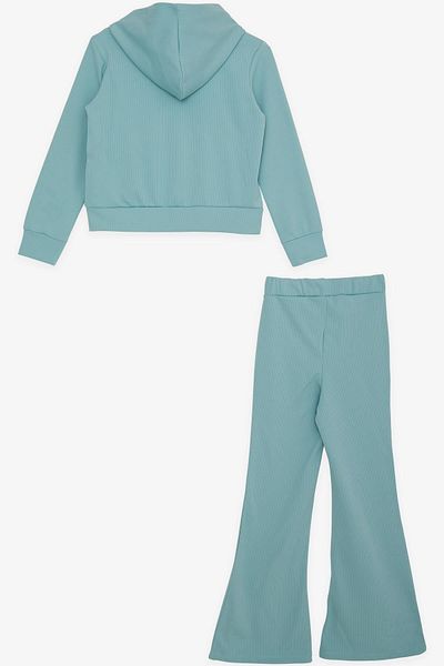 Breeze Girl's 3-Piece Tights Set, Ribbed, Zippered, Text Printed, Age 9-14, Water Green