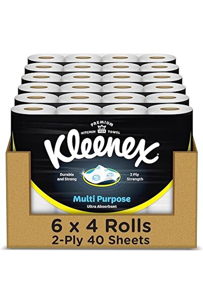 Kleenex مناديل ورقية متعددة الأغراض للمطبخ، مكونة من طبقتين، 24 لفة × 40 ورقة