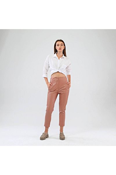 OUZ Fashion Women's High Waist Raised Leather Pants