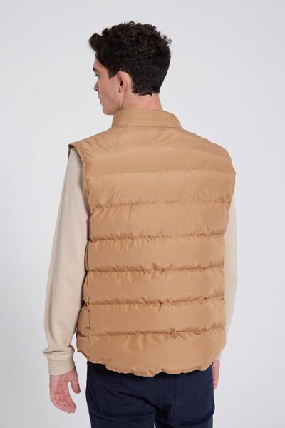 Twn Slim Fit Camel Απλό Γιλέκο Παλτό