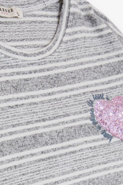 Breeze Πλεκτό πουλόβερ για κορίτσια με παγιέτα καρδιά με τυπωμένο κείμενο κεντημένο 9-14 ετών, γκρι μελανζέ