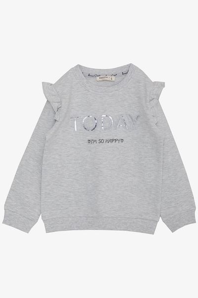 Breeze Girl's Sweatshirt Sequined Glitter Text Printed 3-8 Years, Light Gray Melange