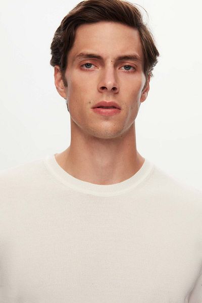 Twn Μπλουζάκι Slim Fit Ecru Plain Knit Summer Rayon Knitwear