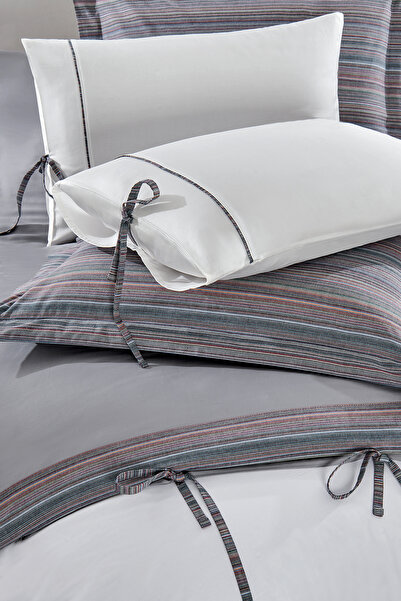 PASIONI طقم لحاف ساتان مزدوج باللون الرمادي من ELBA - 100% قطن