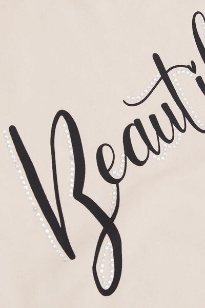 Breeze Φούτερ για κορίτσια με πέτρινο κείμενο τυπωμένο 9-14 ετών, μπεζ