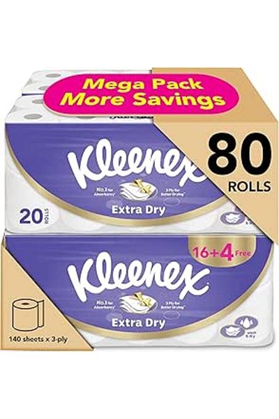 Kleenex Dry Soft Toilet Tissue Paper, 2 PLY, 80 Rolls x 200 Sheets