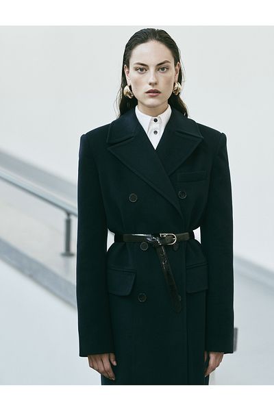 Koton Double Breasted Buttoned Pocket Extra Long Stamp Coat