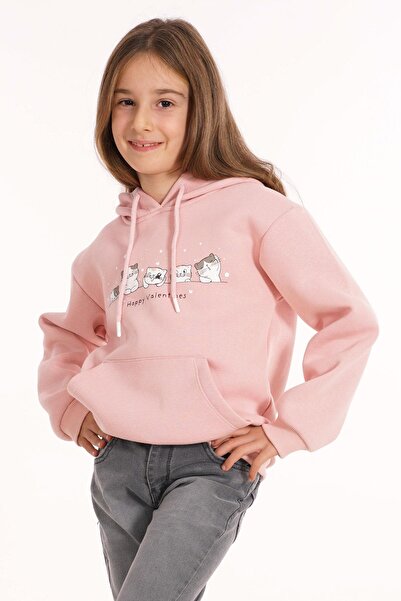 zepkids Φούτερ με κουκούλα για κορίτσια σε σκόνη ροζ χρώματος με στάμπα καγκουρό