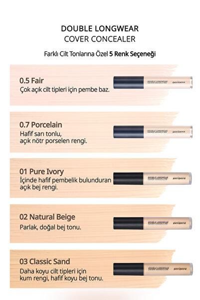 PERIPERA Hafif Yapılı Gün Boyu Yüksek Kapatıcı PERIPERA Double Longwear Cover Concealer (0.5 Fair)