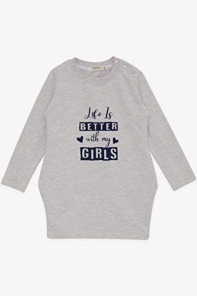 Breeze Kız Çocuk Tunik Yazı Baskılı Cepli 1-4 Yaş, Bej Melanj