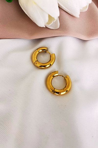 Mrs Flower Gold Steel Hoop Earrings