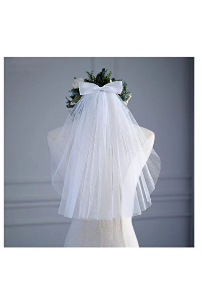 HARRU Voal de mireasă scurt 50 Voal de mireasă 50 cm Voal alb Voal de mireasă cu fundă