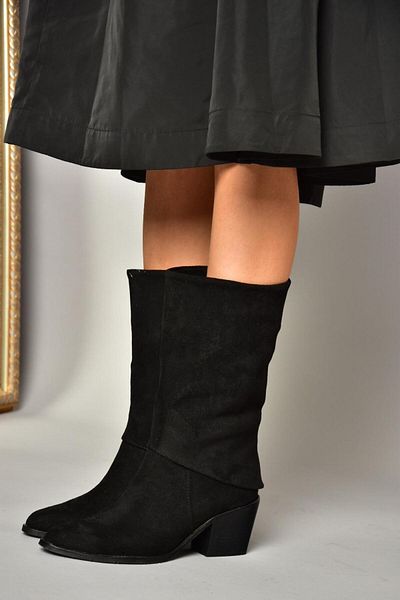 Fox Shoes Τ 936042502   Μαύρα χοντρά γυναικεία μποτάκια με χαμηλό τακούνι