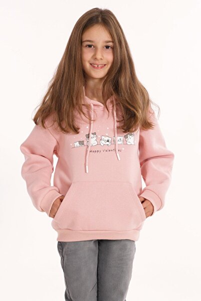 zepkids Φούτερ με κουκούλα για κορίτσια σε σκόνη ροζ χρώματος με στάμπα καγκουρό