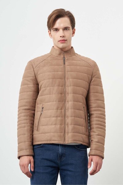 İmza Sütlü Kahverengi Suni Deri Hakim Yaka Düz Yırtmaçsız Tam Astar Slim Fit Casual Deri Mont 1038245150