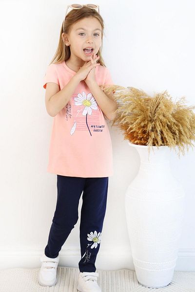 Breeze 4-9 Years Girl's Tights and Daisy Printed Set - Salmon