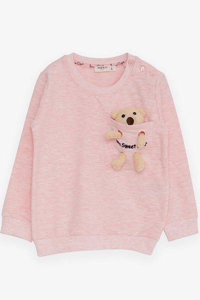 Breeze Girl's Sweatshirt with Teddy Bear Accessories 1.5-5 Years, Salmon Melange