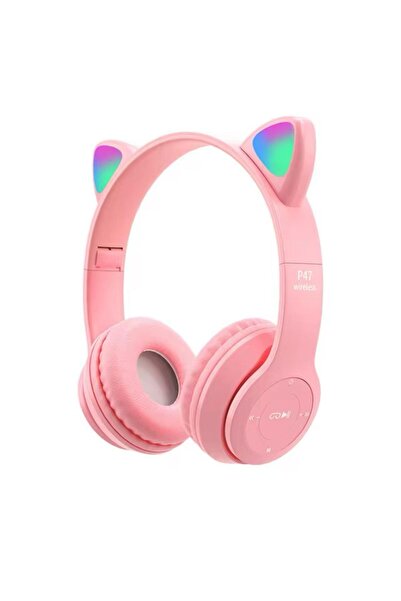 LENSUN Kablosuz Bluetooth Kulaküstü Kedili P47m Kulaklık Rgb Işıklı Kedi Desenli Kulaklık P47m