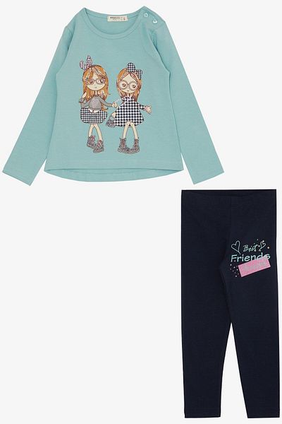Breeze Girl's Toddler Set Friendship Themed Happy Girls Printed 2-6 Years, Water Green