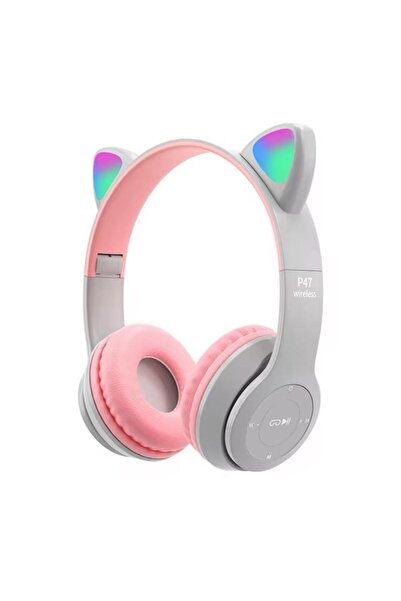 LENSUN Kablosuz Bluetooth Kulaküstü Kedili P47m Kulaklık Rgb Işıklı Kedi Desenli Kulaklık P47m