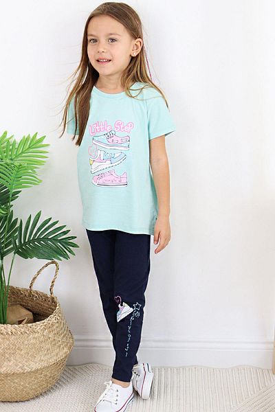 Breeze Water Green Colored Leggings Shoes Set for 5-10 Years Old Girls