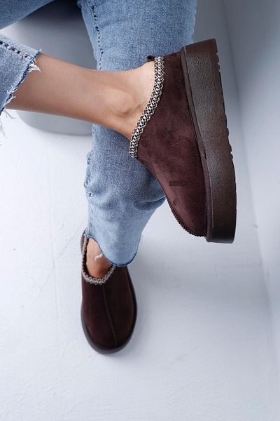 Beyond Brown Tazz Fur Mini Embroidered Thick Soled Suede Women's House Slippers - Shoes 4C