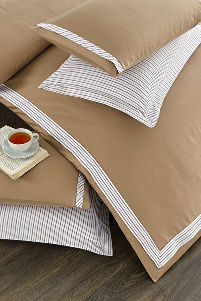 PASIONI طقم غطاء لحاف مزدوج من Sogno Camel - 100% قطن ساتان