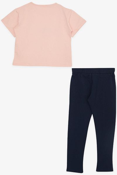 Breeze Girl's Tights Crop Suit with Text Print and Slit on the Leg, 5-10 Years, Salmon