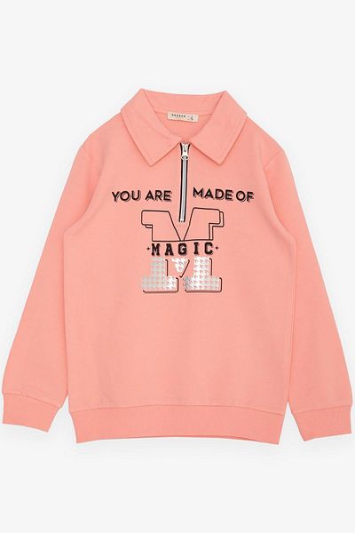 Breeze Момичешки суичър с цип и поло яка, 8-14 години, цвят сьомга