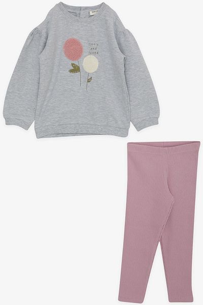 Breeze Girl's Tights Suit Floral Printed Punch Embroidered 1-4 Years, Gray Melange