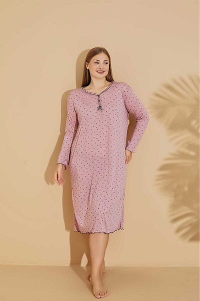LİLA İÇ GİYİM Plus Size Viscose Fabric Mother Size Dress Striped Nightgown Dress King Size