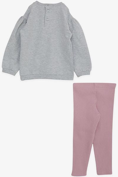 Breeze Girl's Tights Suit Floral Printed Punch Embroidered 1-4 Years, Gray Melange
