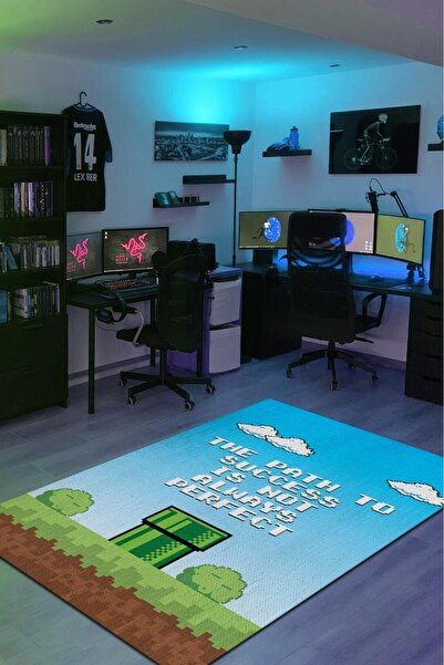 Homshtag The Path Çok Renkli Oyuncu Halısı Mavi Renk Gamer Temalı Halı Super ...