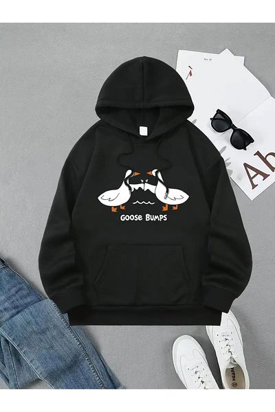 Karatopak Unisex Duck Printed Oversize Hooded Sweatshirt