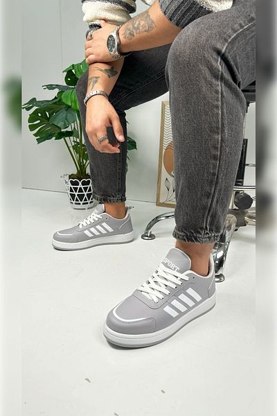 İmerShoes Pantofort unisex gri gheață - Talpă confortabilă zimțată cu șireturi și detaliu dungi St-331