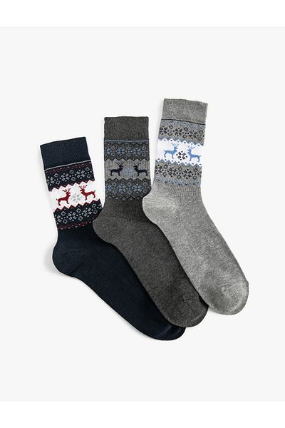 Koton New Year's Themed Cotton Blended 3-Piece Socks Set