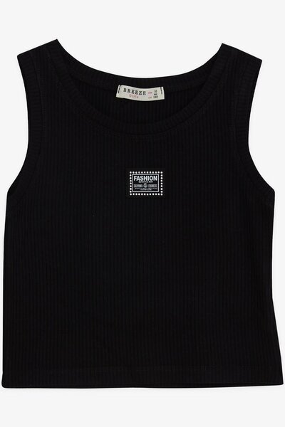 Breeze Дівчача майка на бретельках з гербом і камінцями, 9-14 років, чорна