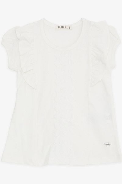 Breeze Κοριτσίστικο T-Shirt Frilly Guipure Κεντημένο 3-8 ετών, εκρού