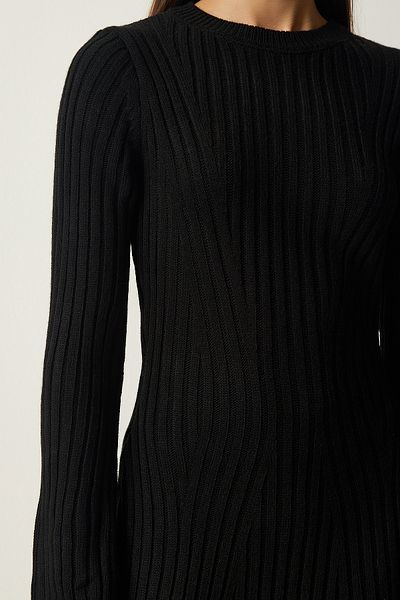 10NUMARAMODA NUMĂR 10 FASHION Rochie neagră de iarnă pentru femei, cu decolteu rotund, evazată