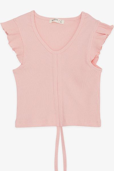Breeze Girl's Crop T-Shirt Lace-Up Ruffles 8-14 Years, Salmon