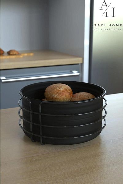 ATACI Luxury Stainless Black Bread Basket and Napkin Holder Set of 2