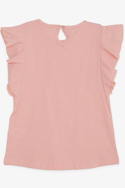 Breeze Girl's T-Shirt with Frilly Sleeves and Embroidery Lacing, 6-12 Years, Salmon