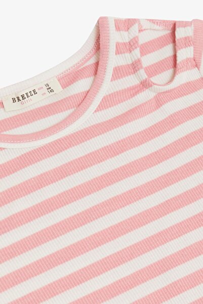 Breeze Μπλουζάκι για κορίτσι 9-14 ετών με ροζ ώμους με λεπτομέρεια με έμβλημα