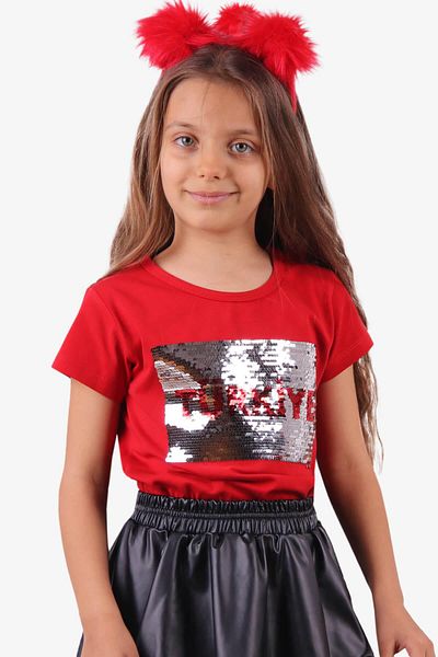Breeze Girl's T-Shirt with Turkish Flag, Age 4-14, Red