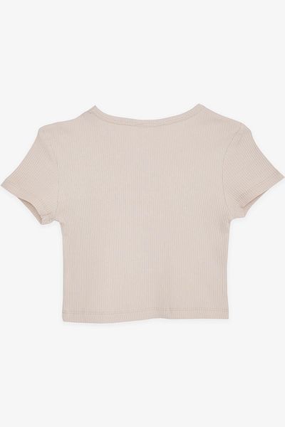 Breeze Κοριτσίστικο Crop T-Shirt Off-the-Shoulder Λεπτομερές κοτλέ ηλικίας 9-14 ετών, μπεζ