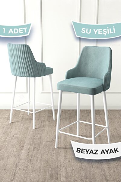 Canisa Enox Serisi,1 Adet Su Yeşili Sandalye Mutfak Bar Sandalyesi, Babyface Kumaş, Beyaz Metal Ayak,