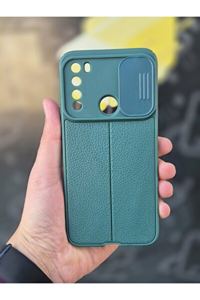 Fibaks Redmi Note 8 Kılıf Sürgülü Slide Kamera Korumalı Deri Görünümlü Lüks Silikon