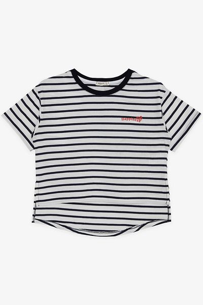 Breeze Κοριτσίστικο T-Shirt Κείμενο εμπριμέ κοντό ριγέ μπροστά 9-16 ετών, λευκό