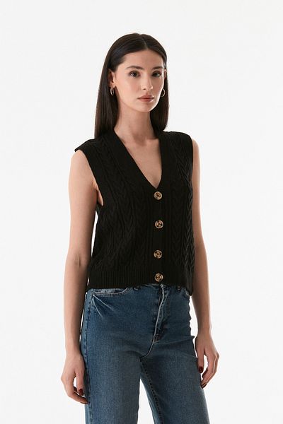 Fulla Moda سترة بأزرار منقوشة محبوكة بالشعر
